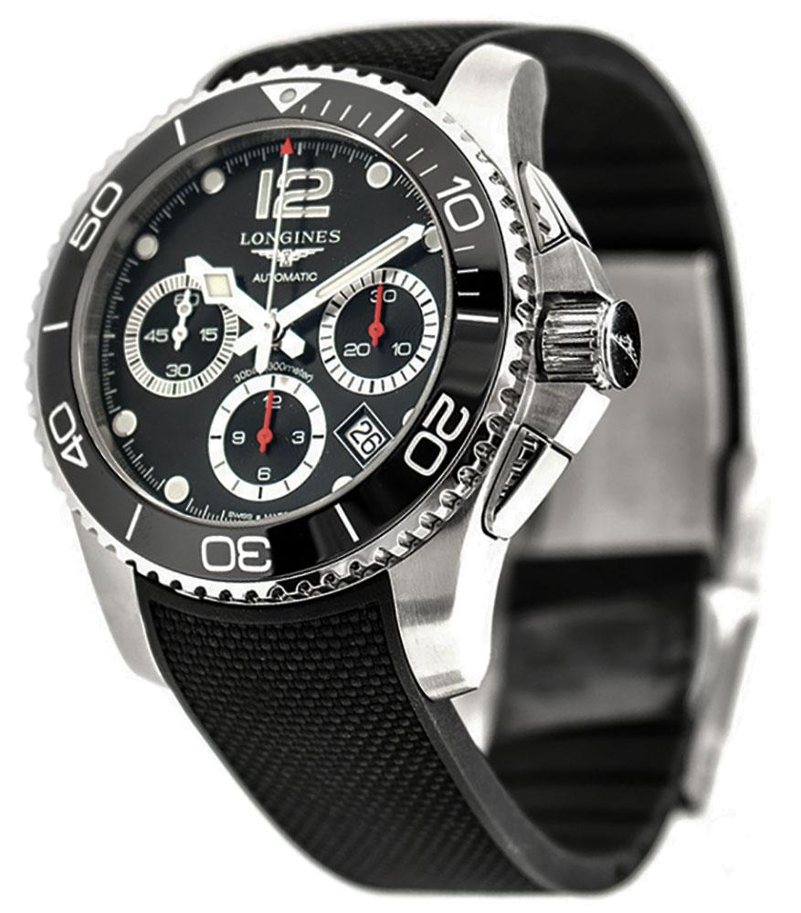 Longines HydroConquest Automatic Chronograph Stainless Steel Black Rubber Strap Black Dial Date Divers Mens Watch L3.783.4.56.9 wholesalehk.shop