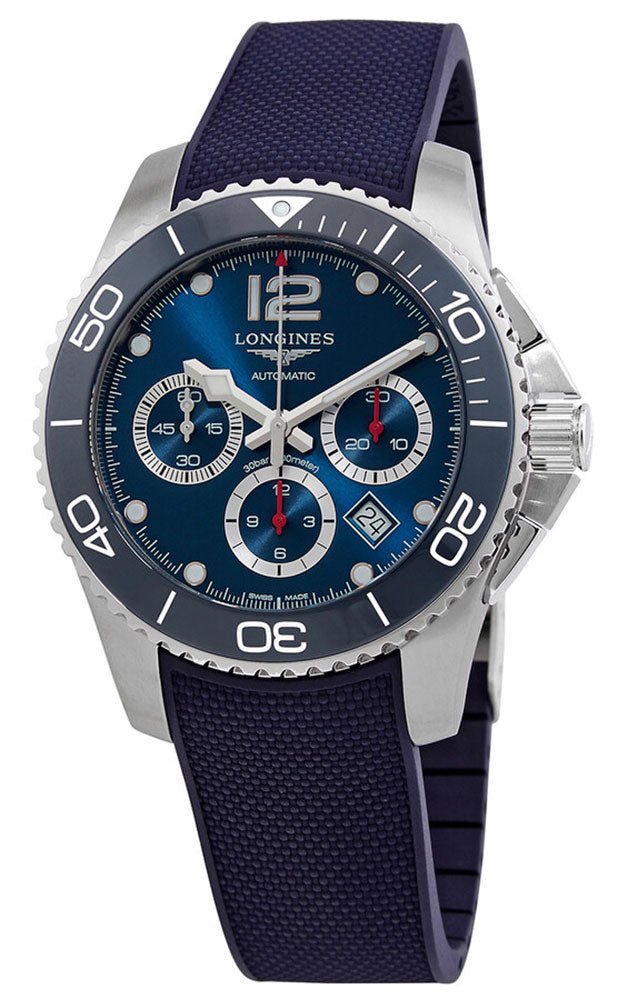 Longines HydroConquest Automatic Chronograph Stainless Steel Blue Dial Blue Rubber Strap Date Divers Mens Watch L3.883.4.96.9 wholesalehk.shop