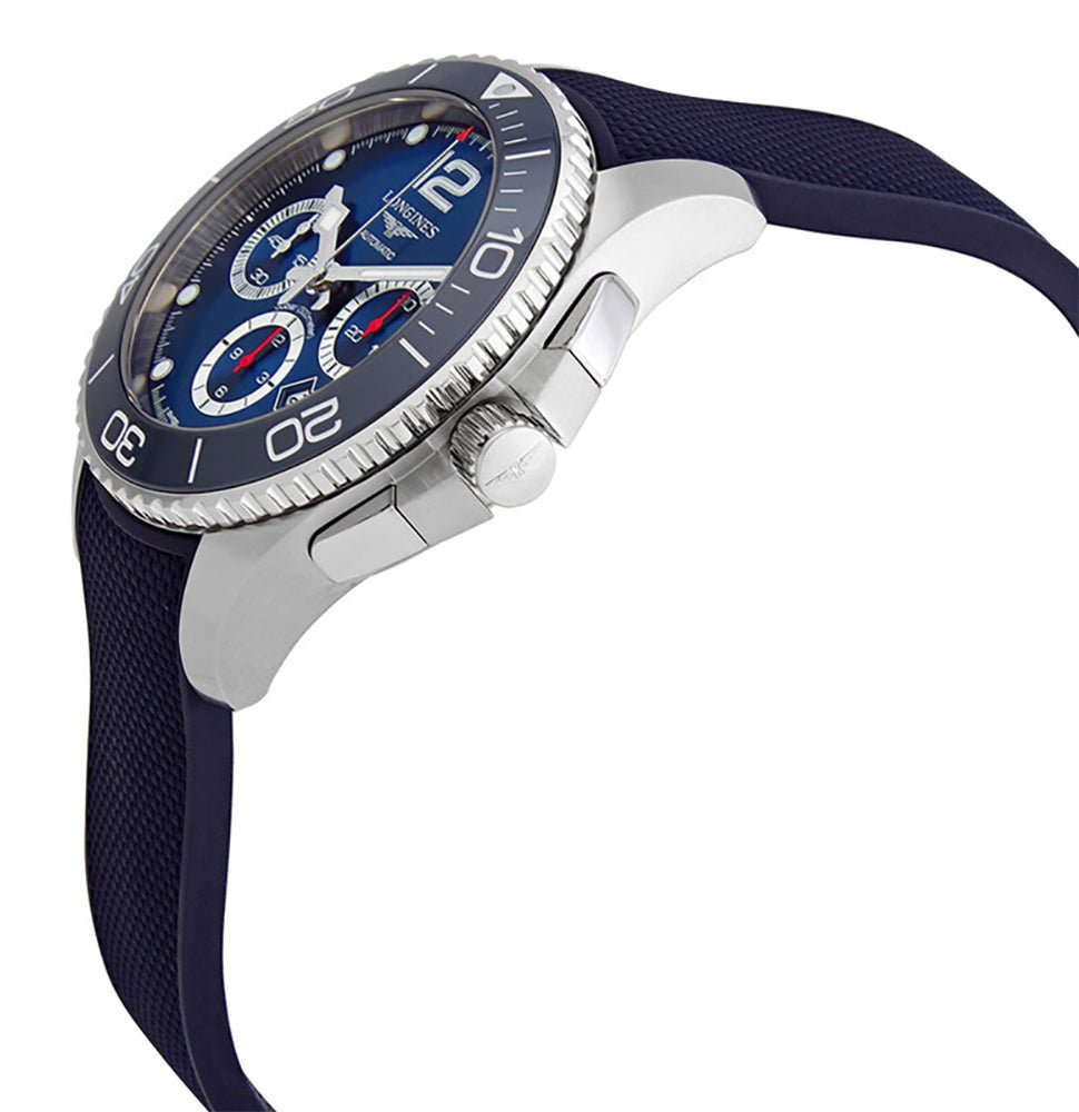 Longines HydroConquest Automatic Chronograph Stainless Steel Blue Dial Blue Rubber Strap Date Divers Mens Watch L3.883.4.96.9 wholesalehk.shop