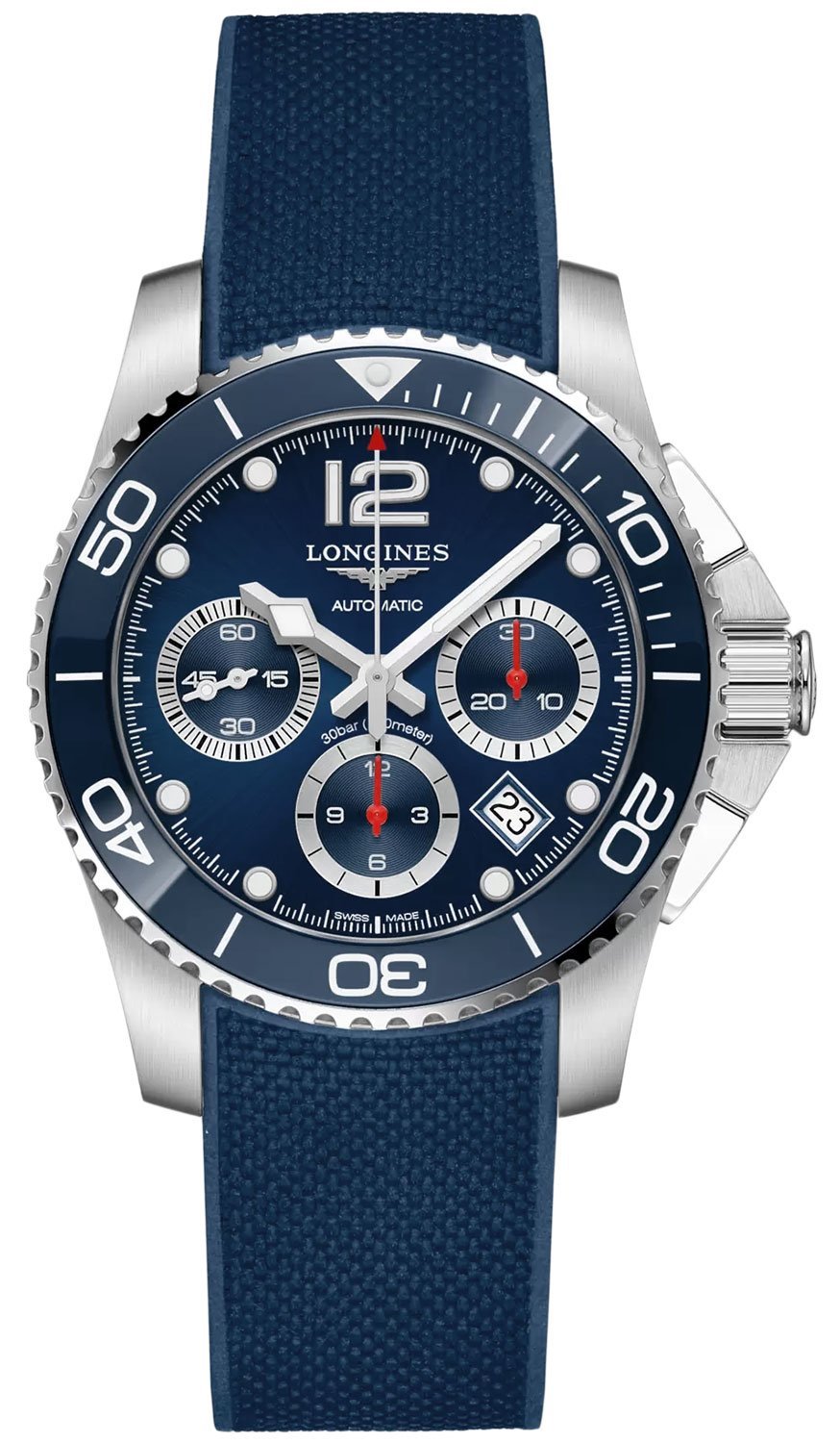 Longines HydroConquest Automatic Chronograph Stainless Steel Blue Rubber Strap Blue Dial Date Divers Mens Watch L3.783.4.96.9 wholesalehk.shop