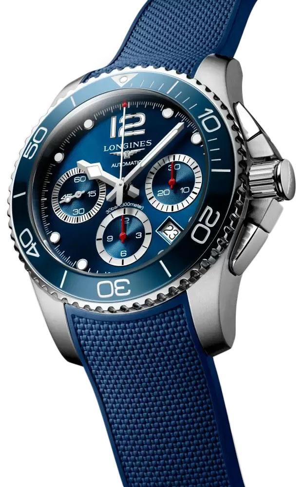 Longines HydroConquest Automatic Chronograph Stainless Steel Blue Rubber Strap Blue Dial Date Divers Mens Watch L3.783.4.96.9 wholesalehk.shop