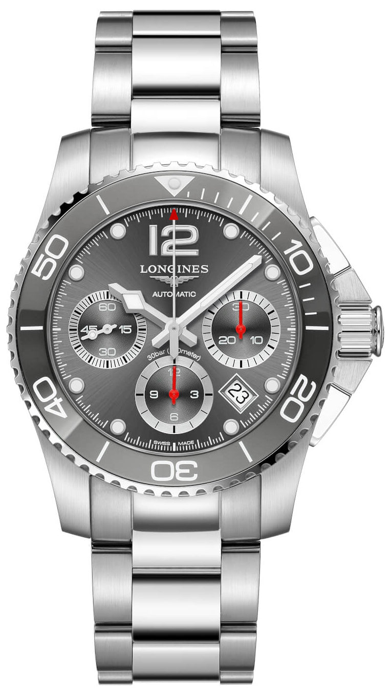 Longines HydroConquest Automatic Chronograph Stainless Steel Gray Dial Date Divers Mens Watch L3.783.4.76.6 wholesalehk.shop