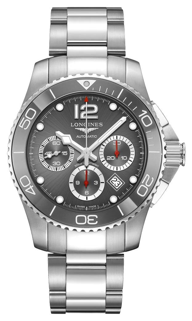 Longines HydroConquest Automatic Chronograph Stainless Steel Gray Dial Date Divers Mens Watch L3.883.4.76.6 wholesalehk.shop