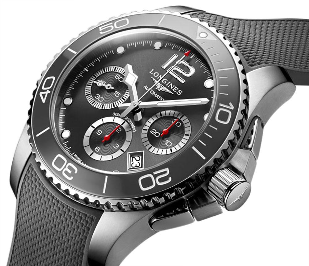 Longines HydroConquest Automatic Chronograph Stainless Steel Grey Rubber Strap Grey Dial Date Divers Mens Watch L3.783.4.76.9 wholesalehk.shop