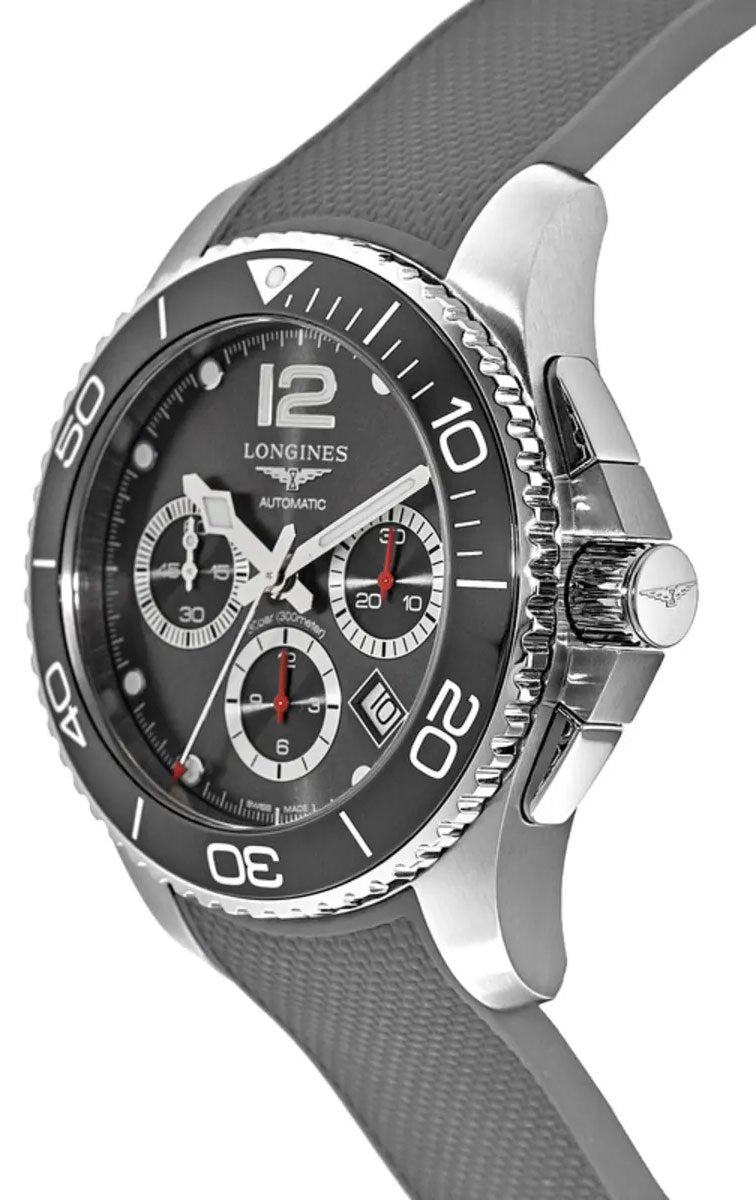 Longines HydroConquest Automatic Chronograph Stainless Steel Grey Rubber Strap Grey Dial Date Divers Mens Watch L3.783.4.76.9 wholesalehk.shop