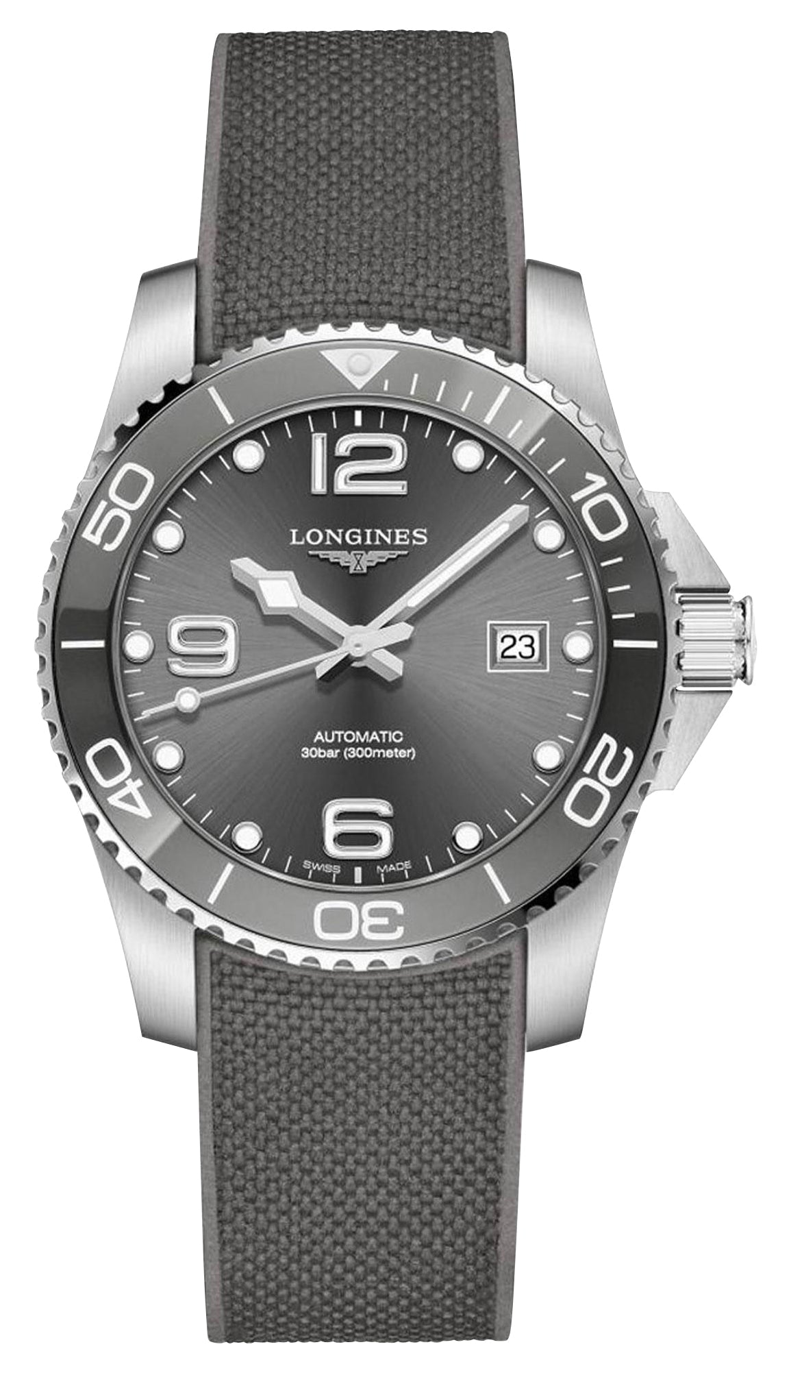 Longines HydroConquest Automatic Stainless Steel Gray Dial Gray Rubber Strap Date Divers Mens Watch L3.781.4.76.9 wholesalehk.shop