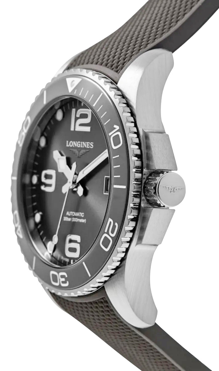 Longines HydroConquest Automatic Stainless Steel Gray Dial Gray Rubber Strap Date Divers Mens Watch L3.781.4.76.9 wholesalehk.shop
