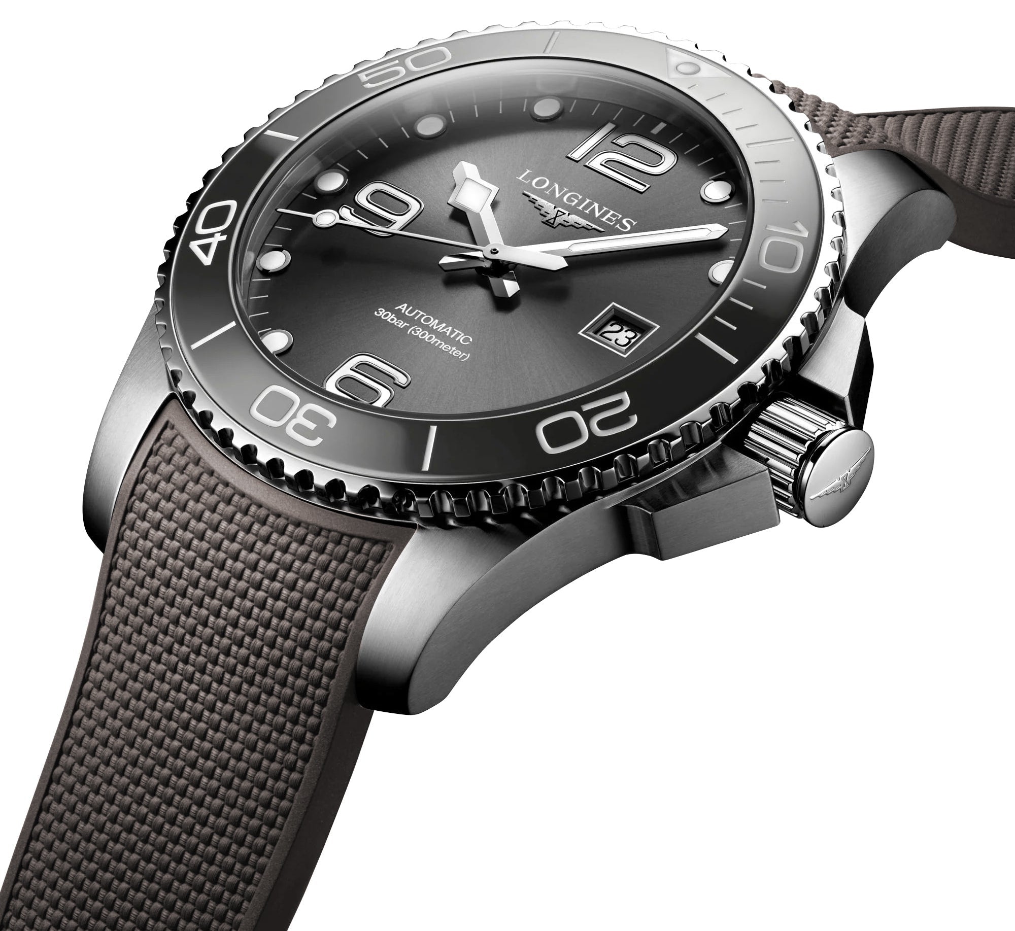 Longines HydroConquest Automatic Stainless Steel Gray Dial Gray Rubber Strap Date Divers Mens Watch L3.782.4.76.9 wholesalehk.shop