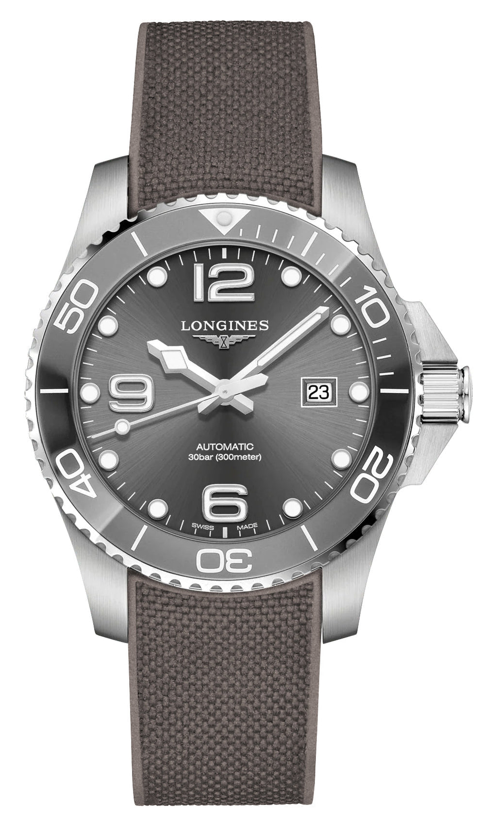 Longines HydroConquest Automatic Stainless Steel Gray Dial Gray Rubber Strap Date Divers Mens Watch L3.782.4.76.9 wholesalehk.shop