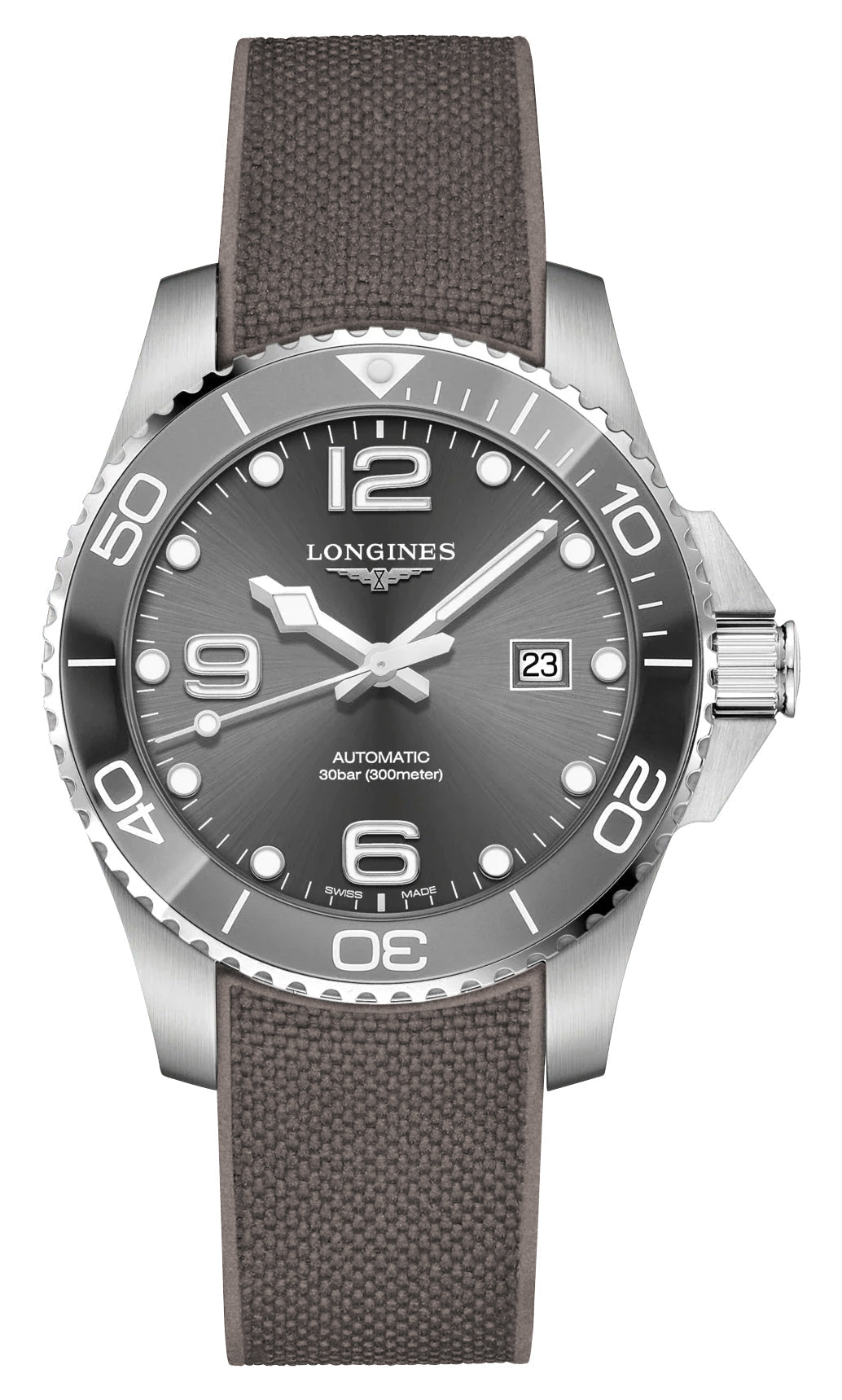 Longines HydroConquest Automatic Stainless Steel Gray Dial Gray Rubber Strap Date Divers Mens Watch L3.782.4.76.9 wholesalehk.shop