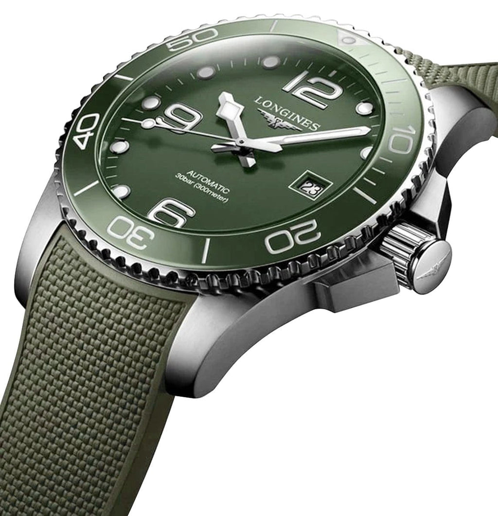 Longines HydroConquest Automatic Stainless Steel Green Dial Green Rubber Strap Date Divers Mens Watch L3.782.4.06.9 wholesalehk.shop