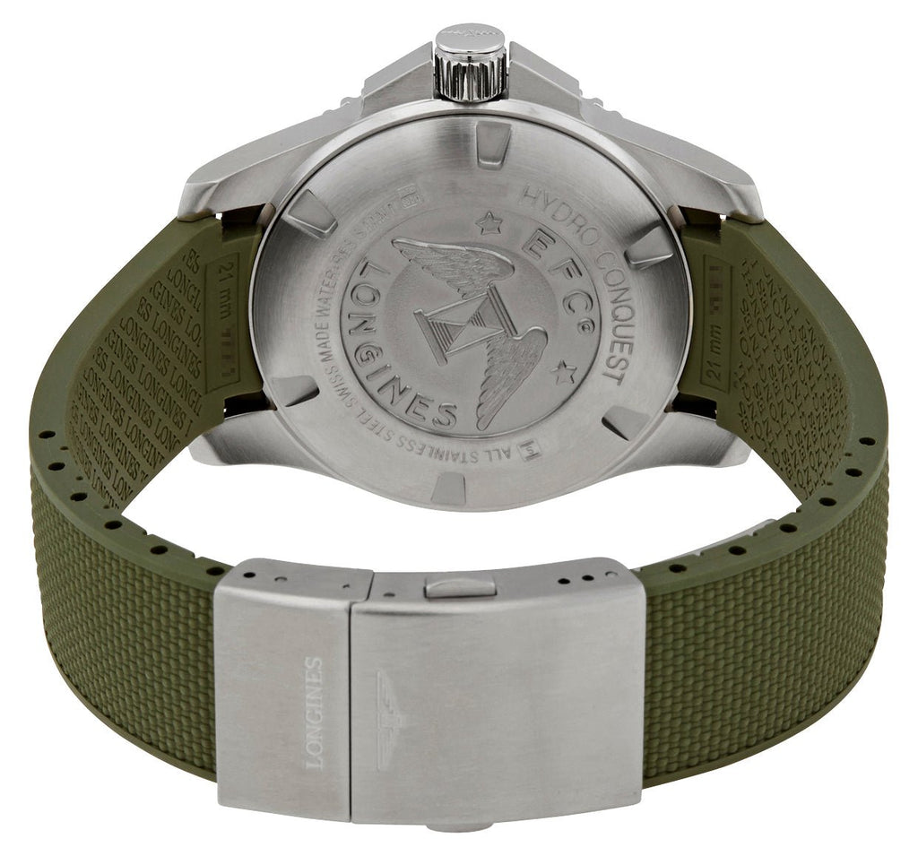 Longines HydroConquest Automatic Stainless Steel Green Dial Green Rubber Strap Date Divers Mens Watch L3.782.4.06.9 wholesalehk.shop