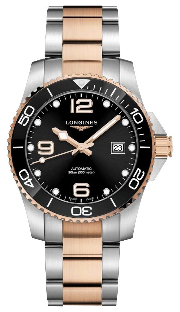 Longines HydroConquest Automatic Stainless Steel & Rose Gold PVD Black Dial Date Divers Mens Watch L3.781.3.58.7 wholesalehk.shop