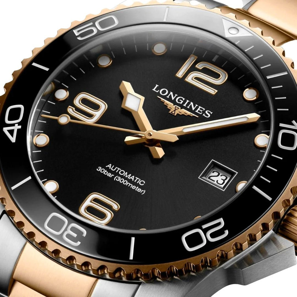Longines HydroConquest Automatic Stainless Steel & Rose Gold PVD Black Dial Date Divers Mens Watch L3.781.3.58.7 wholesalehk.shop