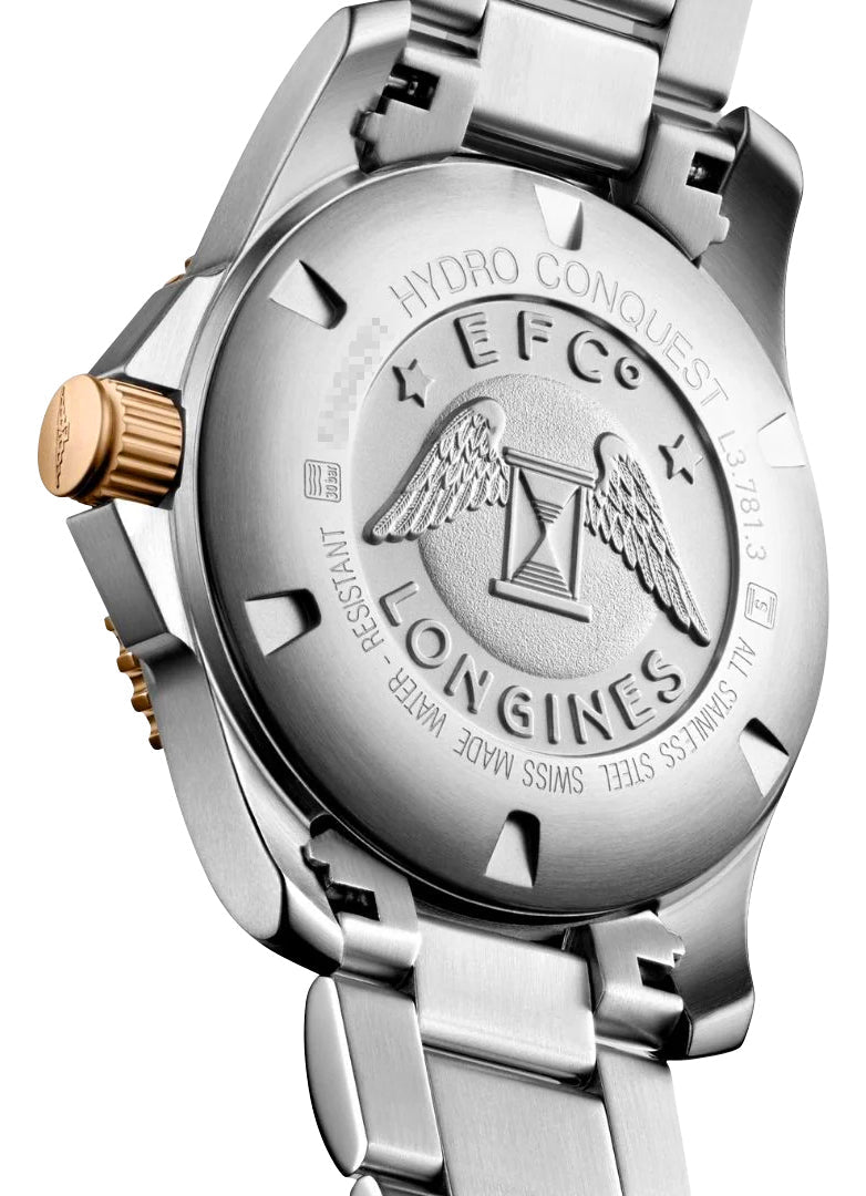 Longines HydroConquest Automatic Stainless Steel & Rose Gold PVD Black Dial Date Divers Mens Watch L3.781.3.58.7 wholesalehk.shop