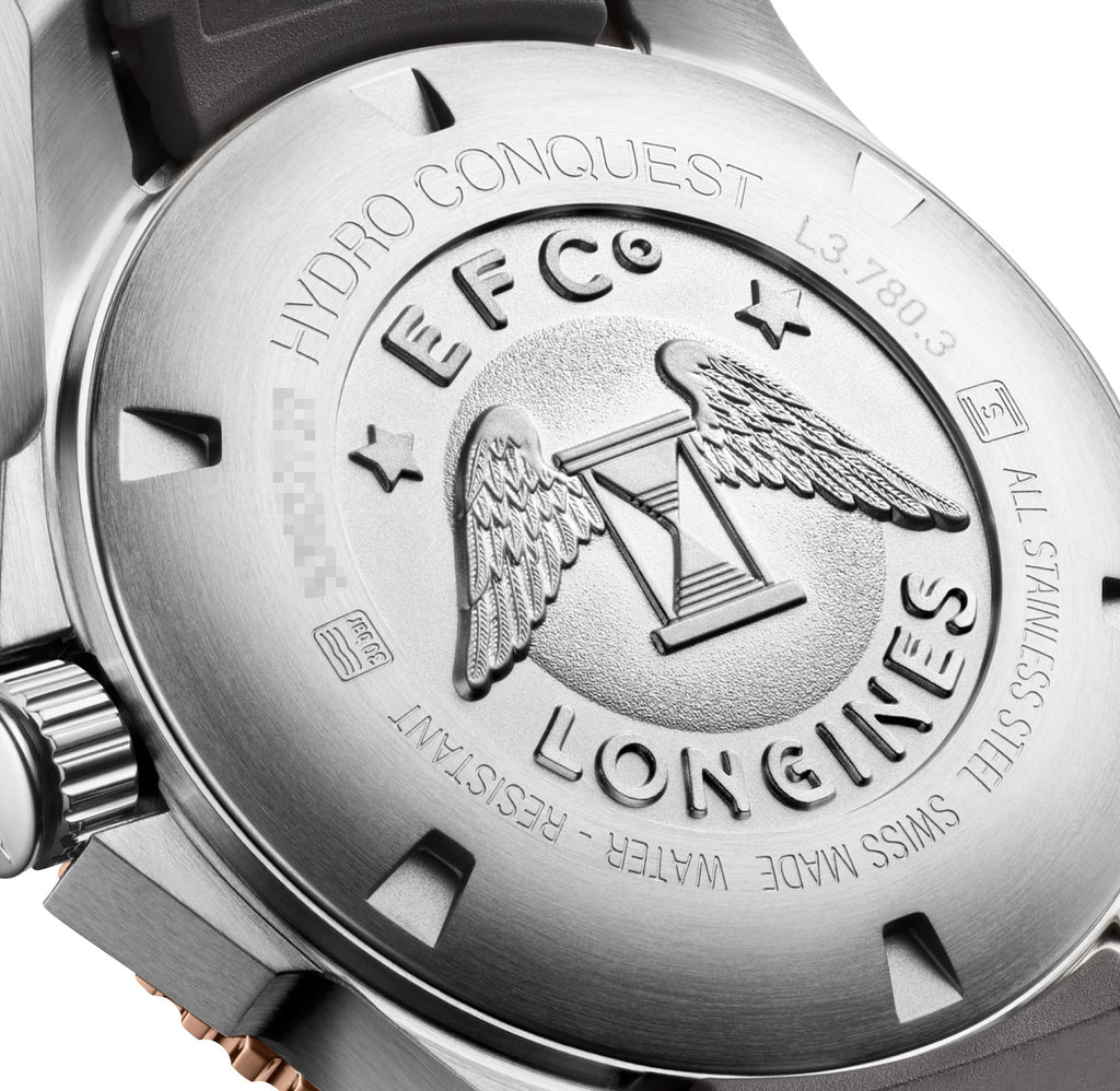 Longines HydroConquest Automatic Stainless Steel & Rose Gold PVD Gray Dial Gray Rubber Strap Date Divers Mens Watch L3.780.3.78.9 wholesalehk.shop