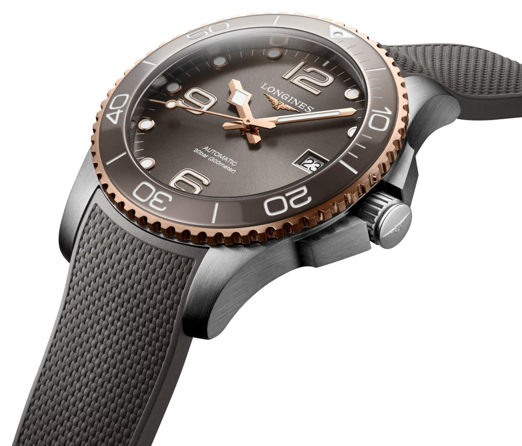 Longines HydroConquest Automatic Stainless Steel & Rose Gold PVD Gray Dial Gray Rubber Strap Date Divers Mens Watch L3.780.3.78.9 wholesalehk.shop