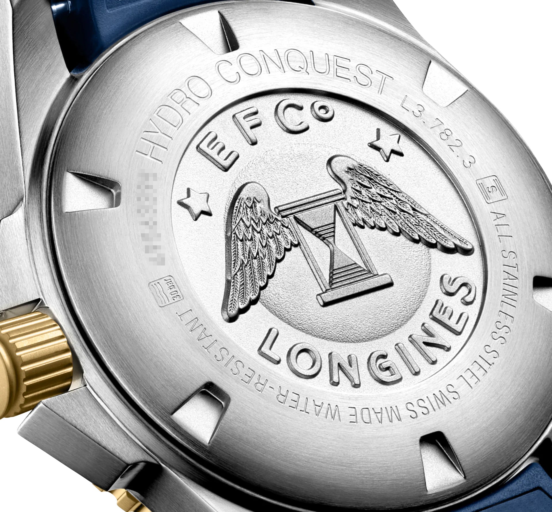 Longines HydroConquest Automatic Stainless Steel & Yellow Gold PVD Blue Dial Blue Rubber Strap Date Divers Mens Watch L3.782.3.96.9 wholesalehk.shop