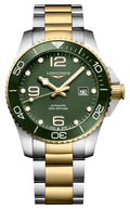 Longines HydroConquest Automatic Stainless Steel & Yellow Gold PVD Green Dial Date Divers Mens Watch L3.782.3.06.7 wholesalehk.shop