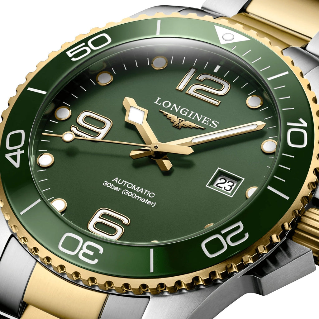 Longines HydroConquest Automatic Stainless Steel & Yellow Gold PVD Green Dial Date Divers Mens Watch L3.782.3.06.7 wholesalehk.shop