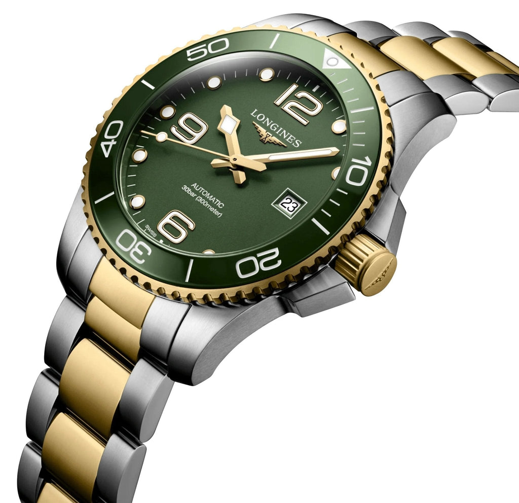 Longines HydroConquest Automatic Stainless Steel & Yellow Gold PVD Green Dial Date Divers Mens Watch L3.782.3.06.7 wholesalehk.shop
