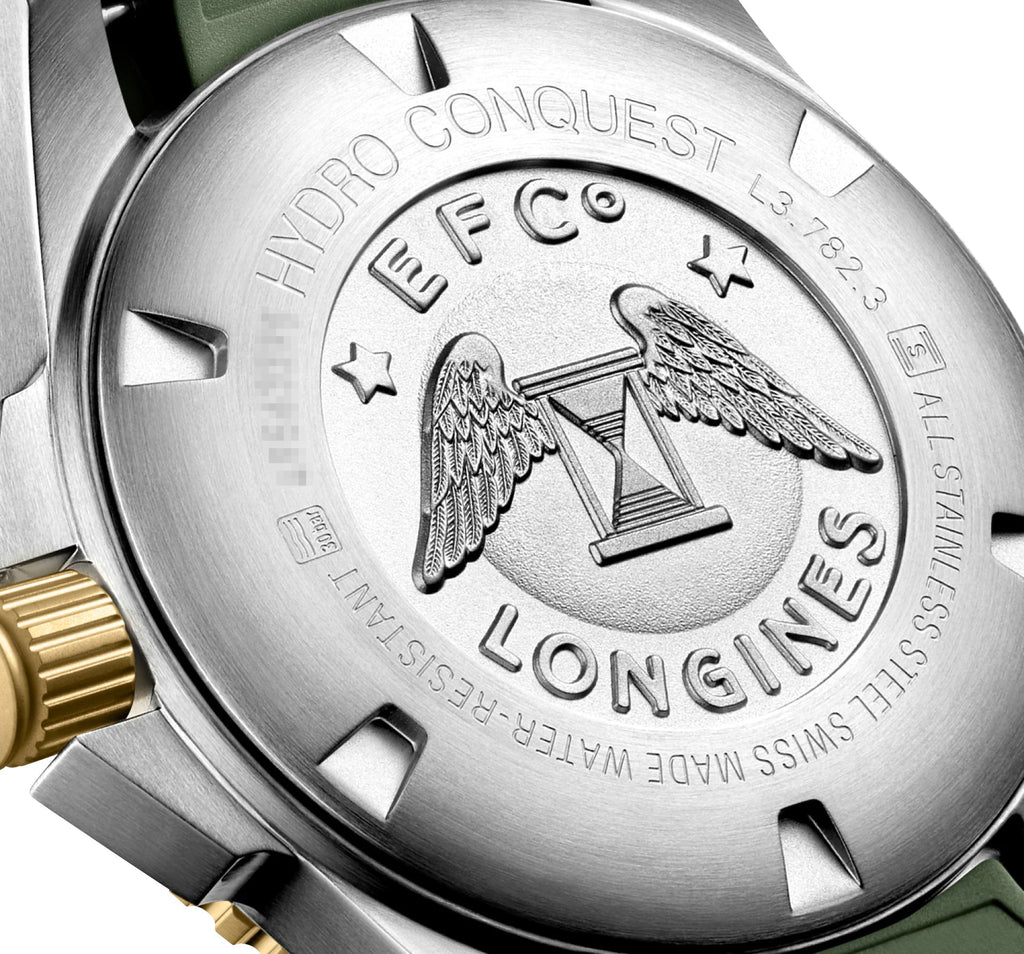 Longines HydroConquest Automatic Stainless Steel & Yellow Gold PVD Green Dial Green Rubber Strap Date Divers Mens Watch L3.782.3.06.9 wholesalehk.shop