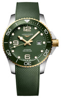 Longines HydroConquest Automatic Stainless Steel & Yellow Gold PVD Green Dial Green Rubber Strap Date Divers Mens Watch L3.782.3.06.9 wholesalehk.shop