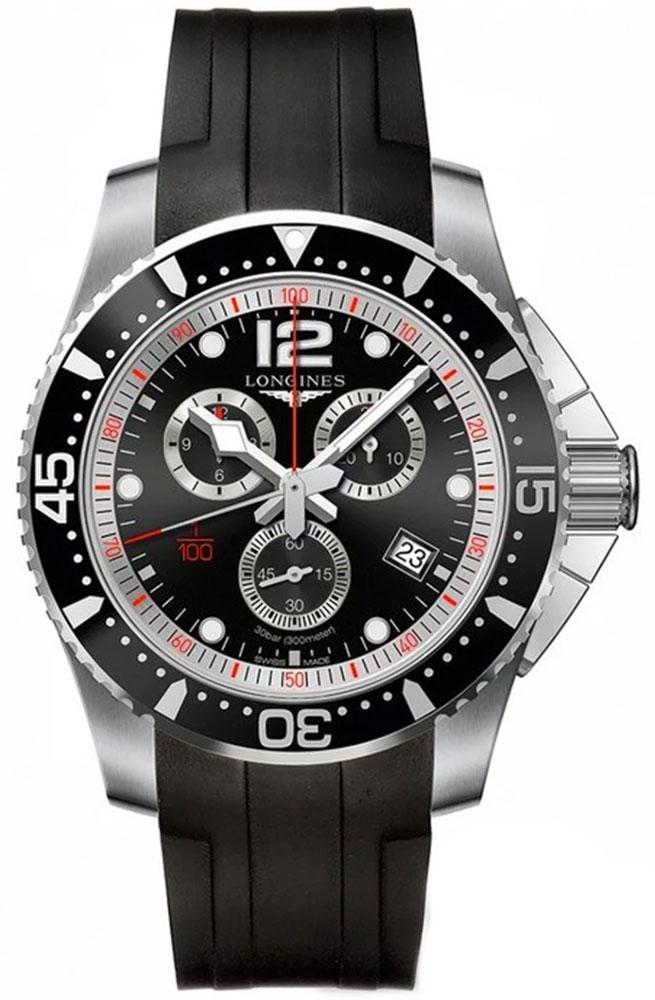 Longines HydroConquest Chronograph Stainless Steel Black Rubber Strap Black Dial Date Quartz Divers Mens Watch L3.843.4.56.2 wholesalehk.shop