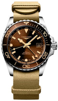 Longines HydroConquest GMT Automatic Stainless Steel Brown Dial Beige NATO Nylon Strap Date Divers Mens Watch L3.790.4.66.2 wholesalehk.shop