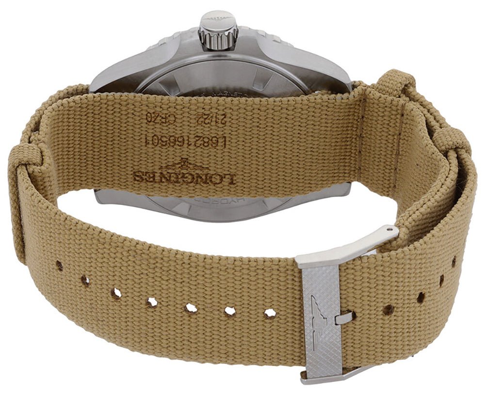 Longines HydroConquest GMT Automatic Stainless Steel Brown Dial Beige NATO Nylon Strap Date Divers Mens Watch L3.790.4.66.2 wholesalehk.shop