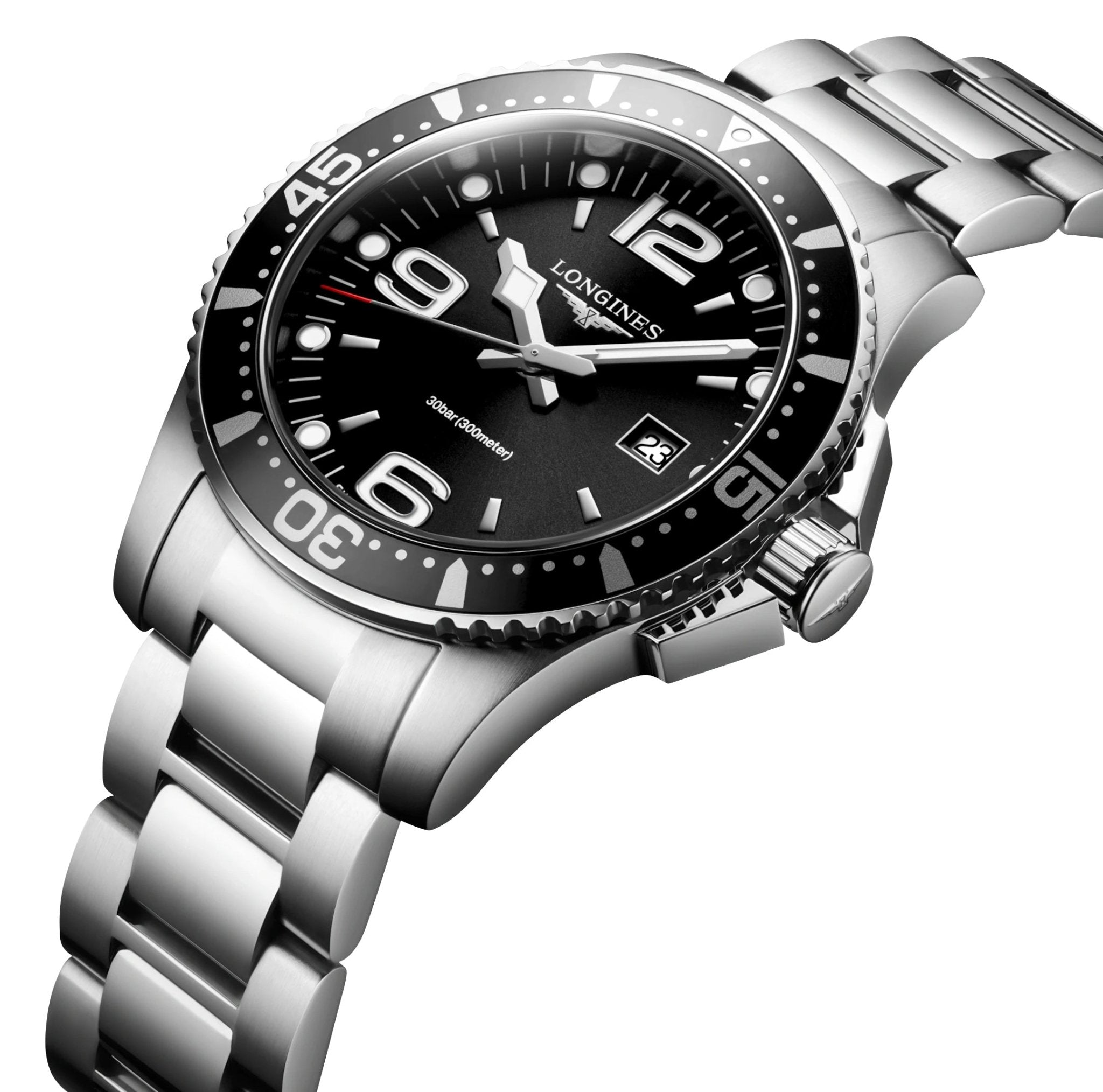 Longines HydroConquest Stainless Steel Black Dial Date Divers Quartz Mens Watch L3.730.4.56.6 wholesalehk.shop