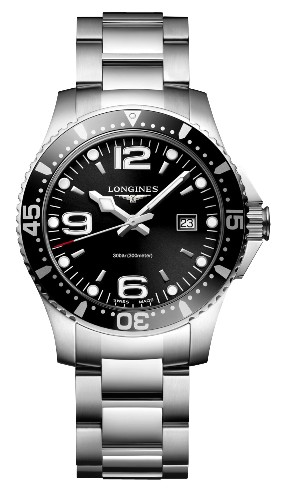 Longines HydroConquest Stainless Steel Black Dial Date Divers Quartz Mens Watch L3.730.4.56.6 wholesalehk.shop