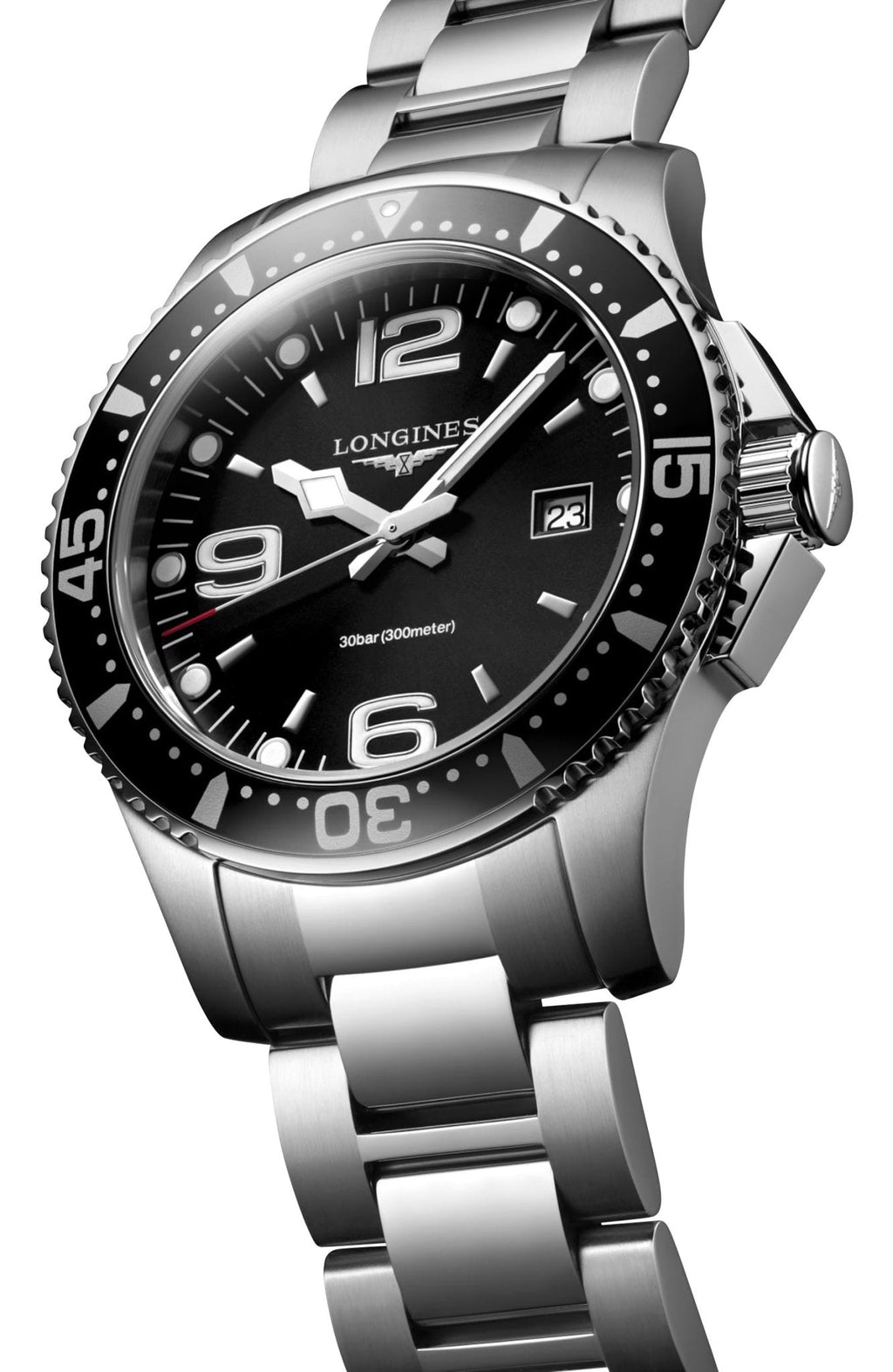 Longines HydroConquest Stainless Steel Black Dial Date Divers Quartz Mens Watch L3.730.4.56.6 wholesalehk.shop