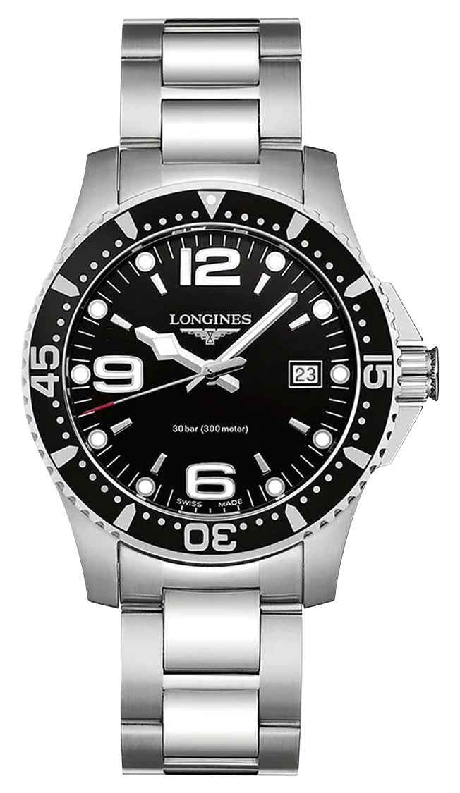 Longines HydroConquest Stainless Steel Black Dial Date Divers Quartz Mens Watch L3.740.4.56.6 wholesalehk.shop