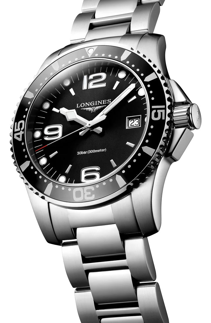 Longines HydroConquest Stainless Steel Black Dial Date Divers Quartz Mens Watch L3.740.4.56.6 wholesalehk.shop