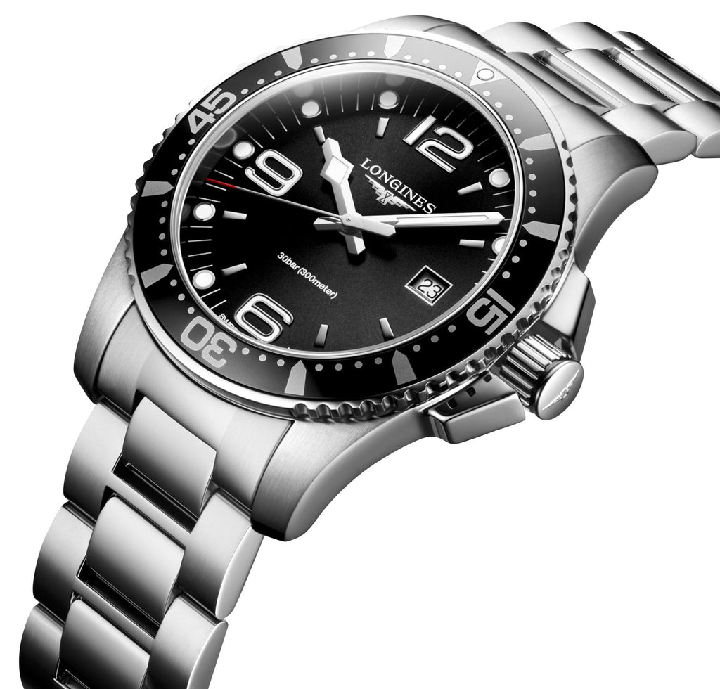 Longines HydroConquest Stainless Steel Black Dial Date Divers Quartz Mens Watch L3.840.4.56.6 wholesalehk.shop