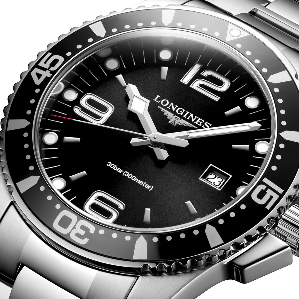 Longines HydroConquest Stainless Steel Black Dial Date Divers Quartz Mens Watch L3.840.4.56.6 wholesalehk.shop