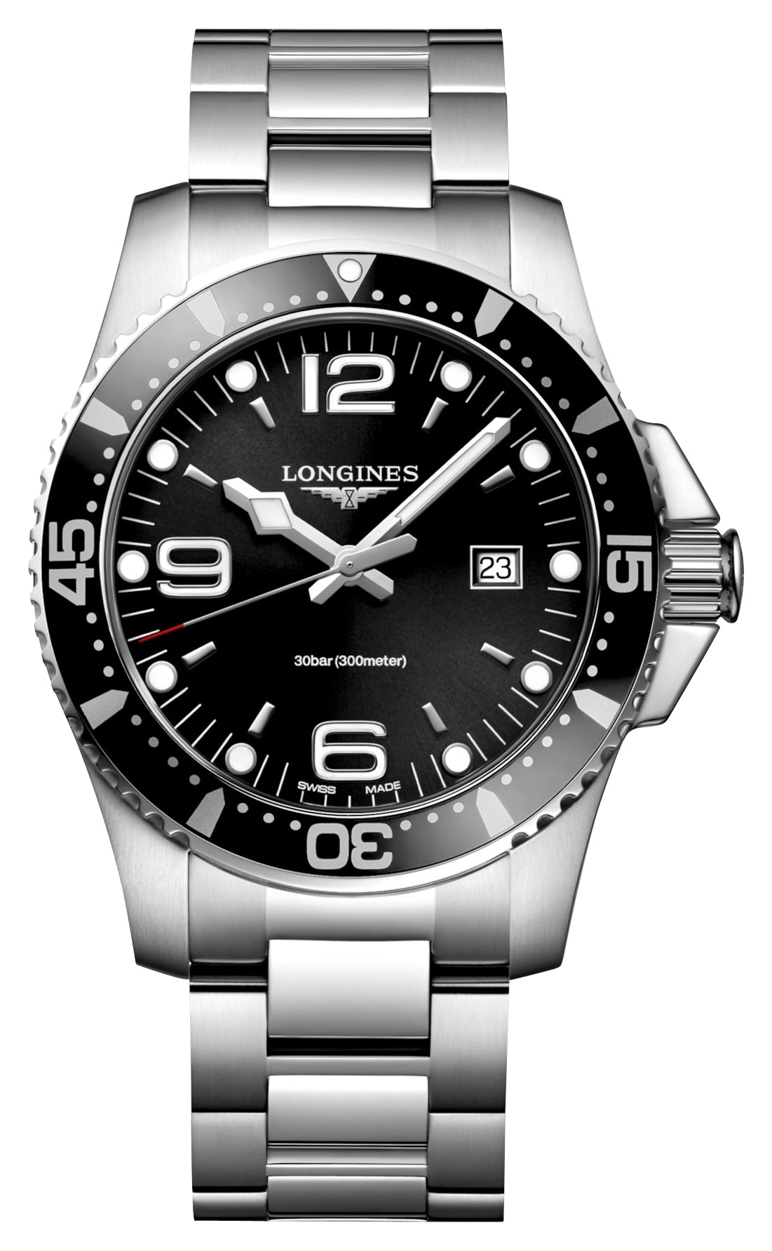 Longines HydroConquest Stainless Steel Black Dial Date Divers Quartz Mens Watch L3.840.4.56.6 wholesalehk.shop