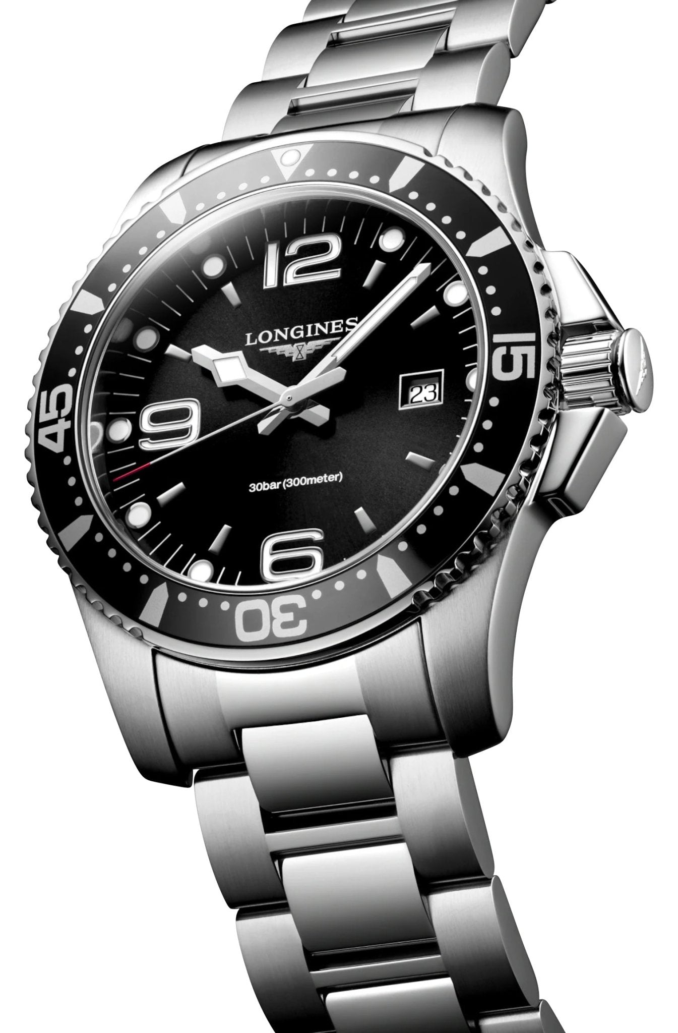 Longines HydroConquest Stainless Steel Black Dial Date Divers Quartz Mens Watch L3.840.4.56.6 wholesalehk.shop