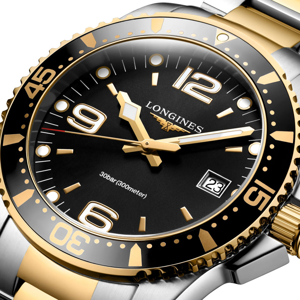 Longines HydroConquest Two-Tone Stainless Steel Black Dial Date Divers Quartz Mens Watch L3.740.3.56.7 wholesalehk.shop