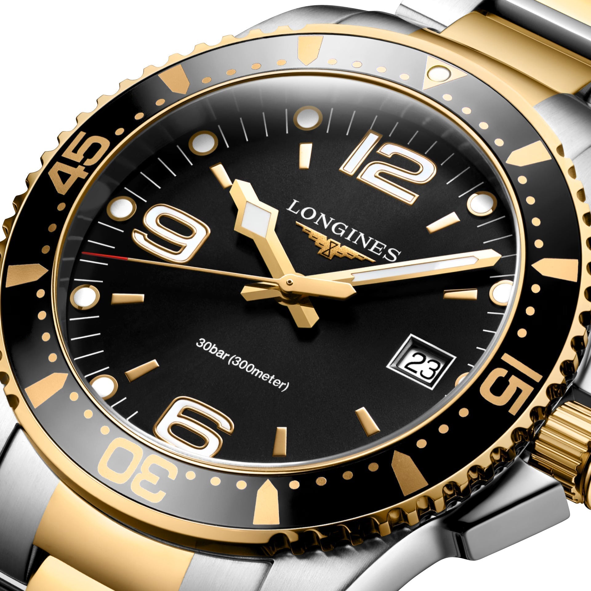 Longines HydroConquest Two-Tone Stainless Steel Black Dial Date Divers Quartz Mens Watch L3.740.3.56.7 wholesalehk.shop