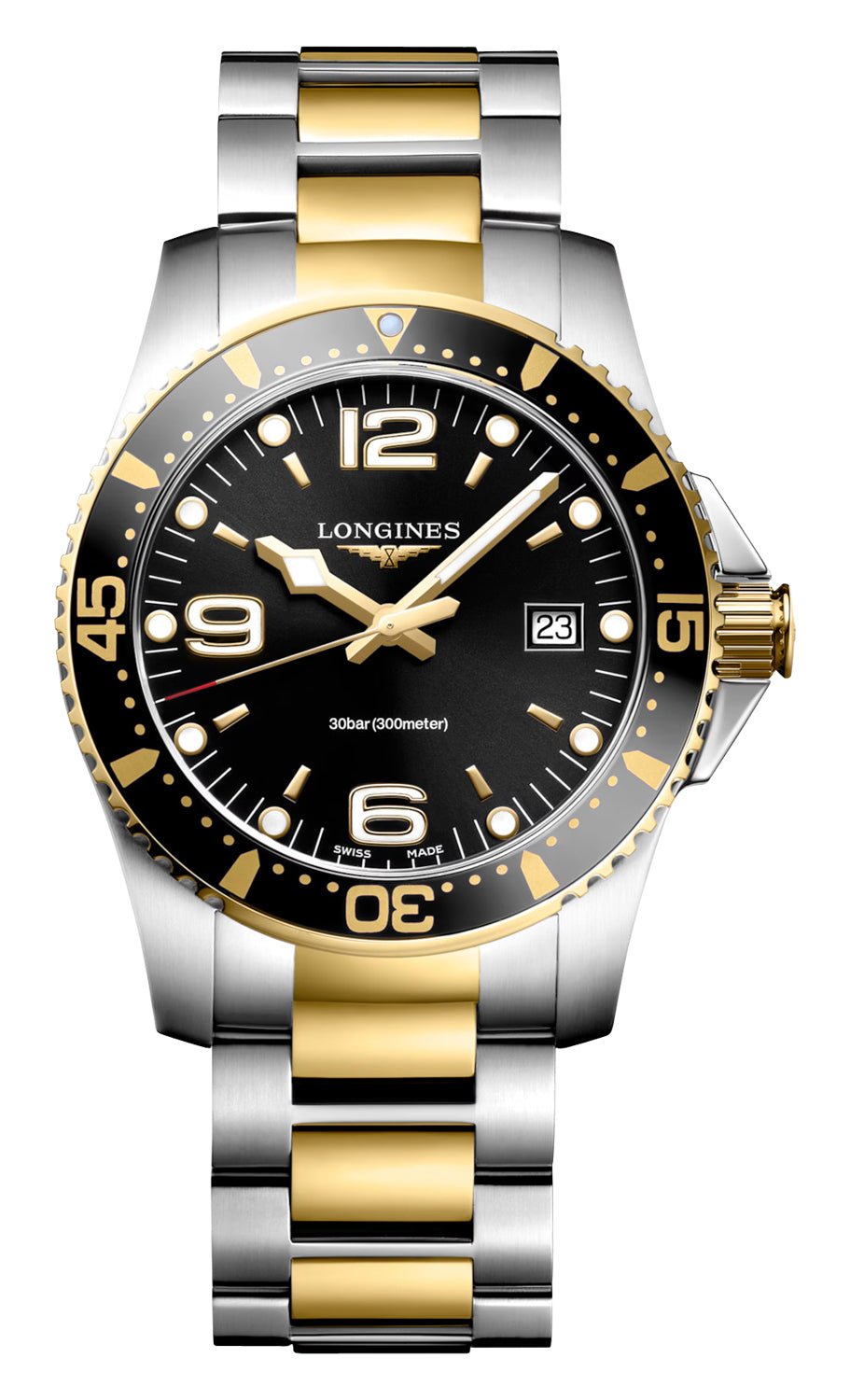 Longines HydroConquest Two-Tone Stainless Steel Black Dial Date Divers Quartz Mens Watch L3.740.3.56.7 wholesalehk.shop