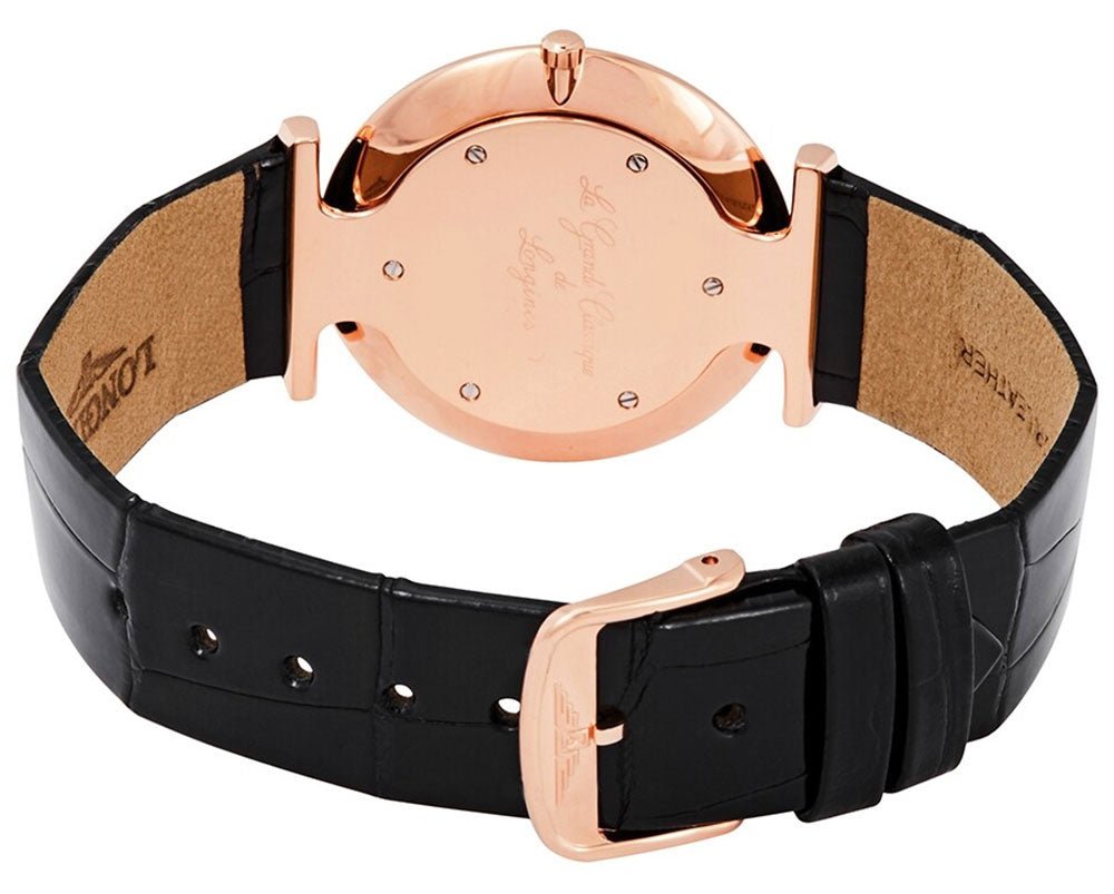 Longines La Grand Classique Rose Gold PVD White Dial Black Leather Strap Quartz Womens Watch L4.709.1.21.2 wholesalehk.shop