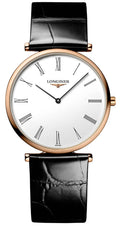 Longines La Grand Classique Rose Gold PVD White Dial Black Leather Strap Quartz Womens Watch L4.709.1.21.2 wholesalehk.shop