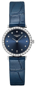 Longines La Grand Classique Stainless Steel Blue Dial Blue Leather Strap Diamonds Quartz Womens Watch L4.341.0.97.2 wholesalehk.shop