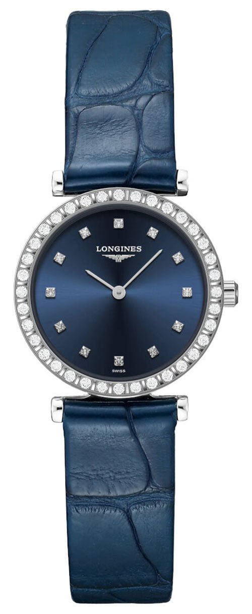 Longines La Grand Classique Stainless Steel Blue Dial Blue Leather Strap Diamonds Quartz Womens Watch L4.341.0.97.2 wholesalehk.shop