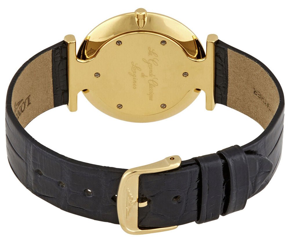 Longines La Grand Classique Yellow Gold PVD White Dial Black Leather Strap Quartz Womens Watch L4.709.2.21.2 wholesalehk.shop
