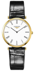 Longines La Grand Classique Yellow Gold PVD White Dial Black Leather Strap Quartz Womens Watch L4.709.2.21.2 wholesalehk.shop