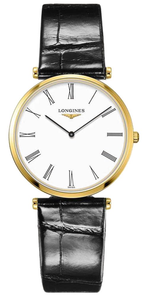 Longines La Grand Classique Yellow Gold PVD White Dial Black Leather Strap Quartz Womens Watch L4.709.2.21.2 wholesalehk.shop