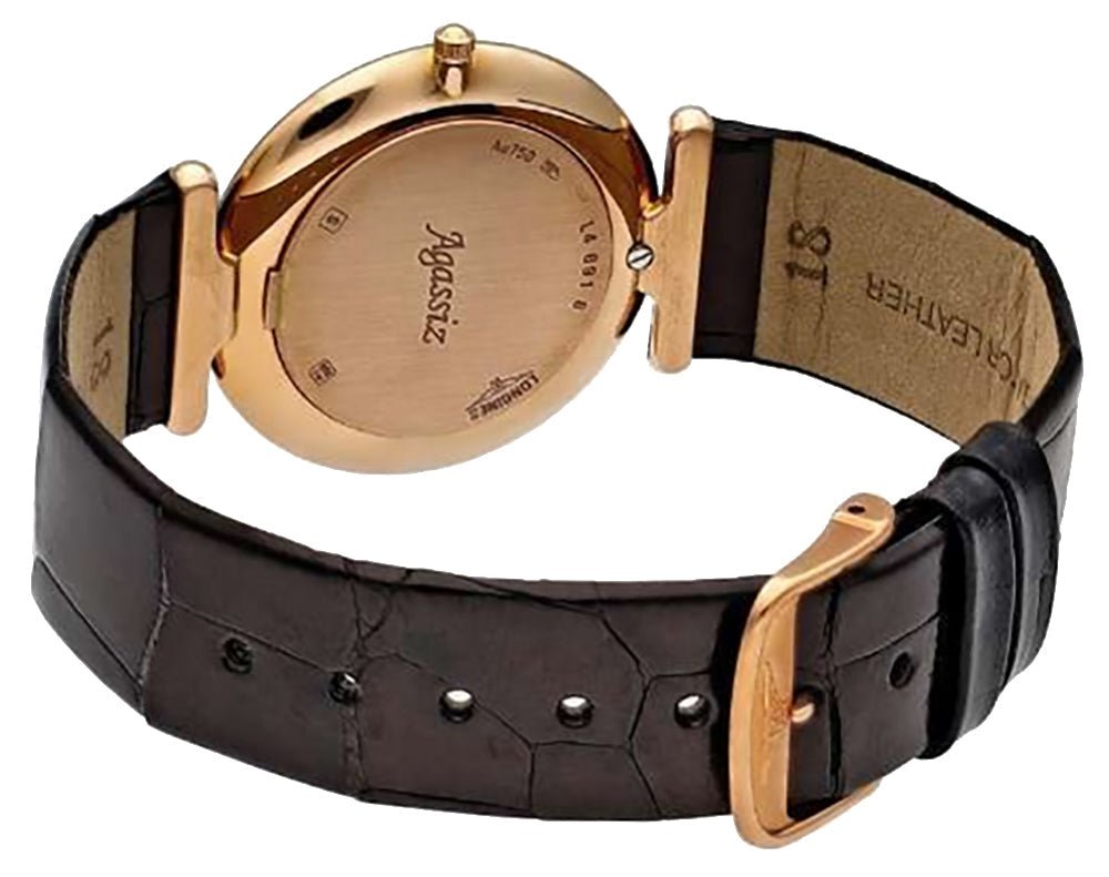 Longines La Grande Classique Agassiz 18K Rose Gold White Dial Black Leather Strap Quartz Unisex Watch L4.691.8.11.0 wholesalehk.shop